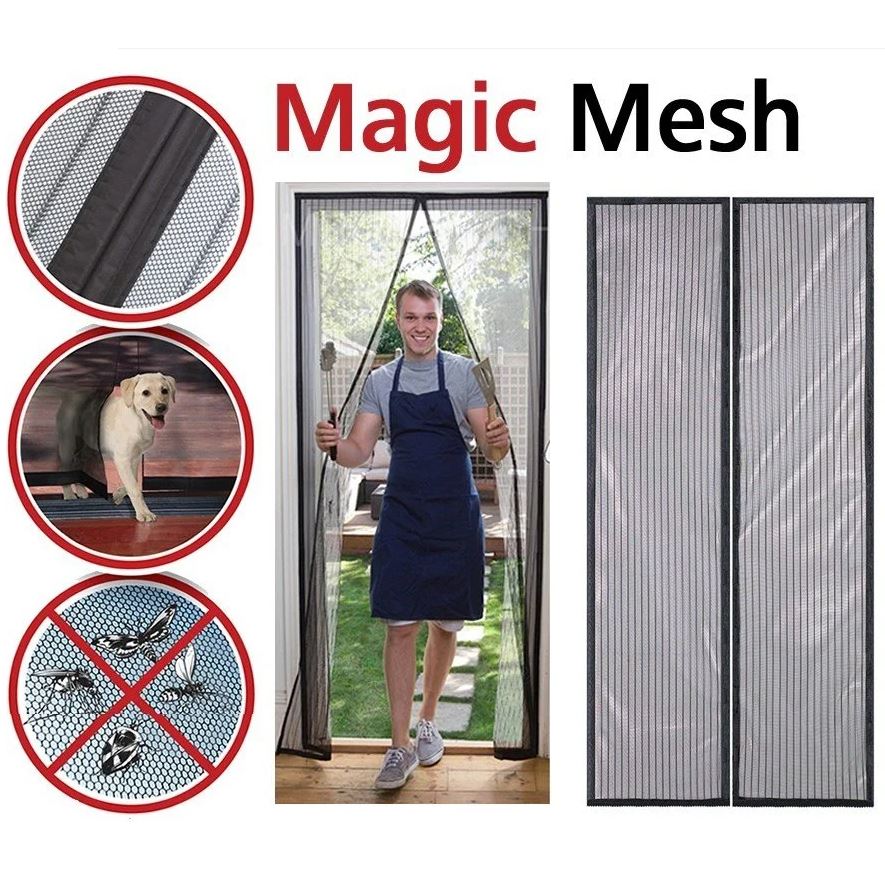 Magic Mesh Deluxe- Hands Free Magnetic Screen Door, Mesh Curtain Keeps Bugs Out, Pet & Kid Friendly- Fits Doors up to 32 x 80 Inches