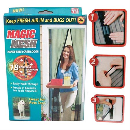 Magic Mesh Deluxe- Hands Free Magnetic Screen Door, Mesh Curtain Keeps Bugs Out, Pet & Kid Friendly- Fits Doors up to 32 x 80 Inches