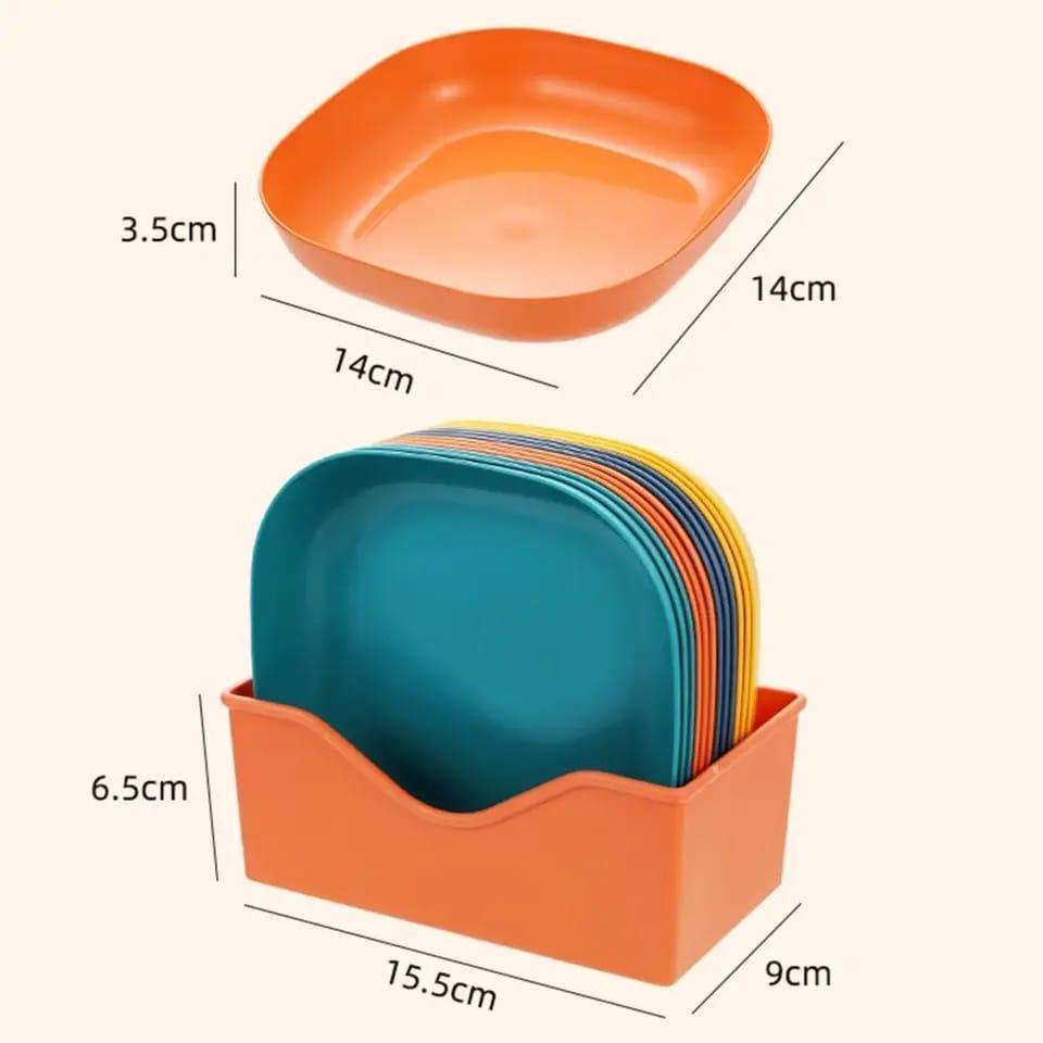 Vibrant Multicolor Plastic Square Plates set of 10pcs