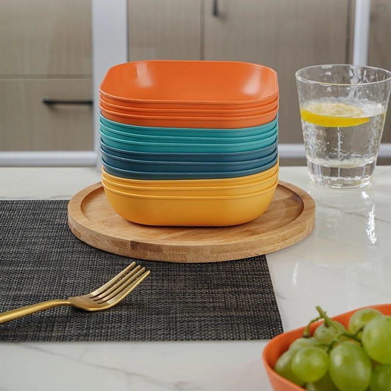 Vibrant Multicolor Plastic Square Plates set of 10pcs