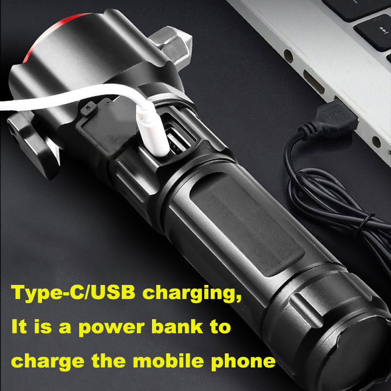 Multi-functional High Power LED Flashlight with Safety Hammer 1KM Range