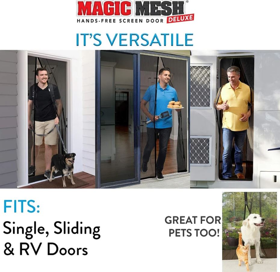 Magic Mesh Deluxe- Hands Free Magnetic Screen Door, Mesh Curtain Keeps Bugs Out, Pet & Kid Friendly- Fits Doors up to 32 x 80 Inches